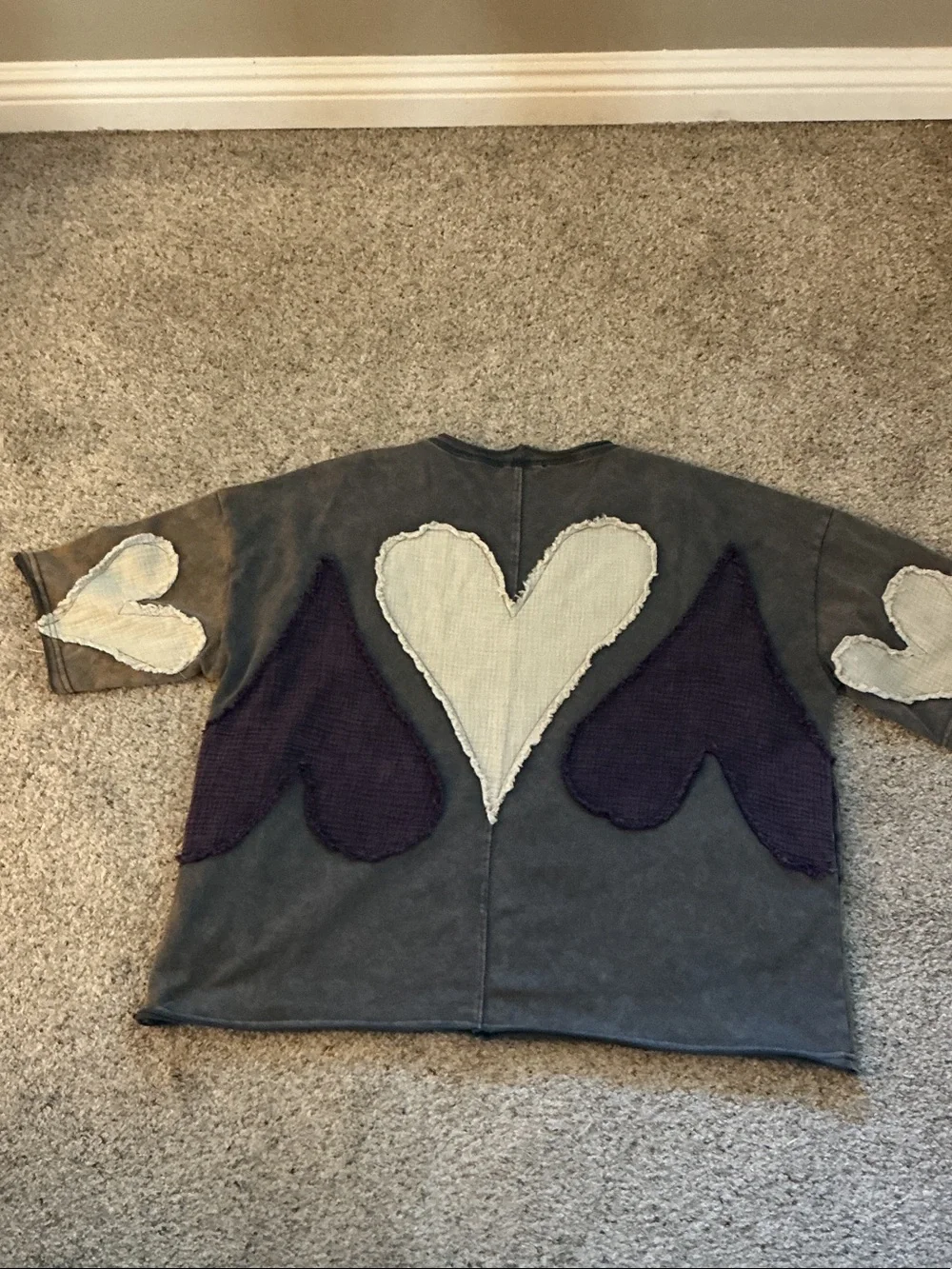 Oli & Hali Gray Tee with Cream and Deep Purple Heart Patches - Picture 14 of 14